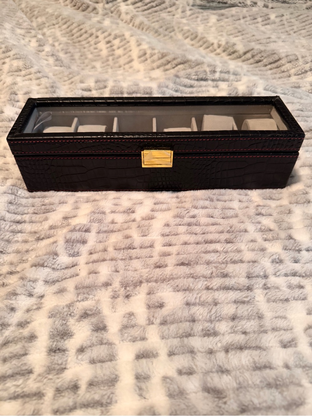 6 Slot Watch Storage Box in Black with Gold Accent - Men Accessories